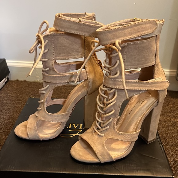 Beige Suede Heels - Picture 2 of 4